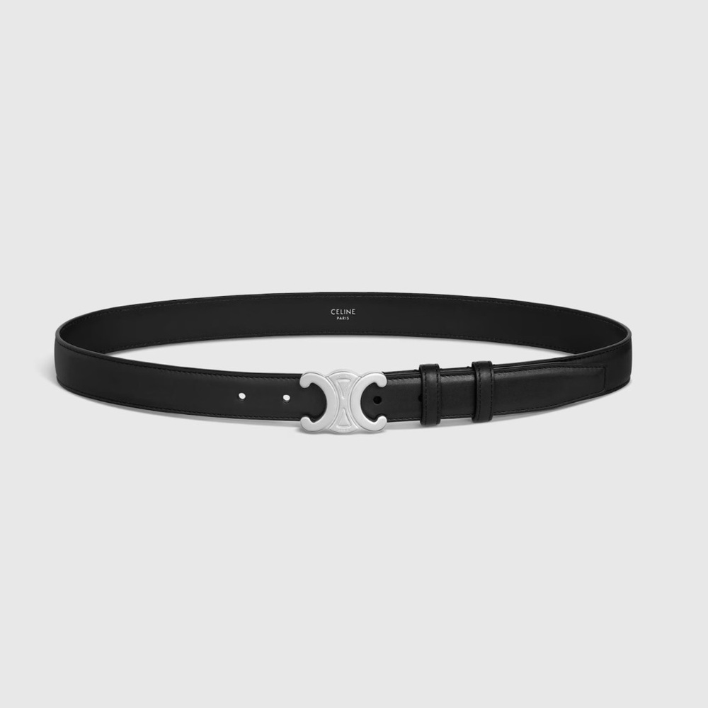 Celine Black Triomphe Silver Buckle Belt 95